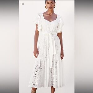 ZARA Elegant White Embroidered Eyelet Dress Size Smalll